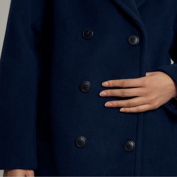 NWT Anthropologie Maeve double breasted wool blend coat in navy blue - Picture 3 of 8